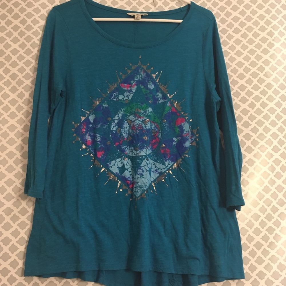 🌲Lucky Lotus 3/4 sleeve loose cotton tee Size M